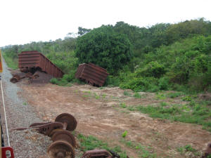 Derailed ore cars