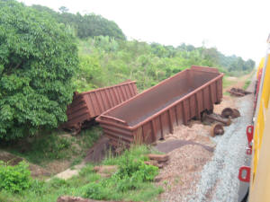 Derailed ore cars